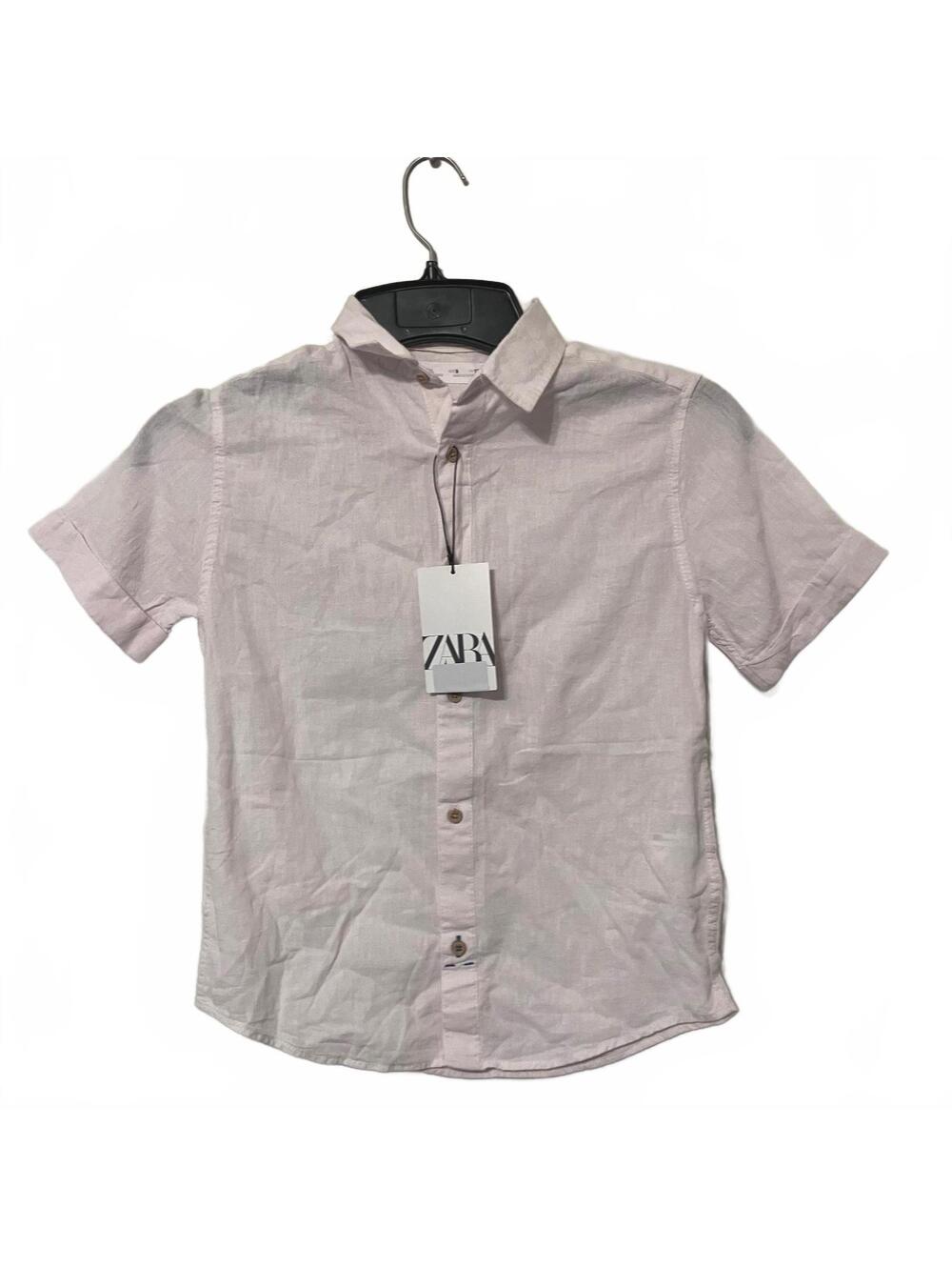 Zara Kids 2000's Light Pink Short Sleeve Button-Up Dress Shirt Boys 8-9-New